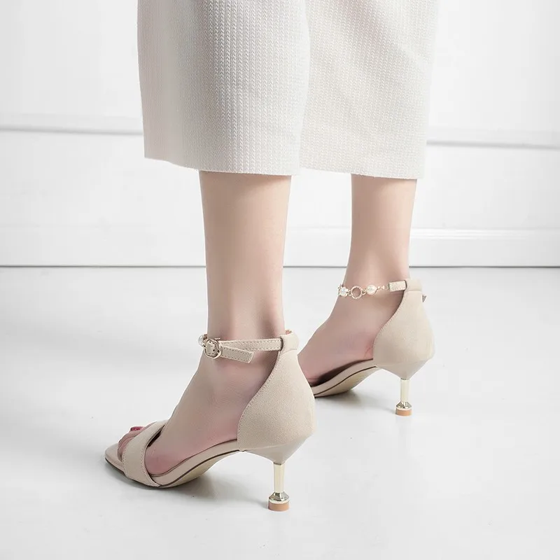 Г.,, новые летние босоножки на тонком каблуке Женская обувь с ремешком на щиколотке, с пряжкой, шнурок для обуви повседневные сандалии с бусинами, n997