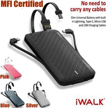 IWalk 8000 мА/ч, Мощность power Bank Quick Charge 3,0 с Тип C MFI 8 Pin кабель для huawei P20 iPhone X Xiaomi Nexus 6P samsung S9 Зарядное устройство