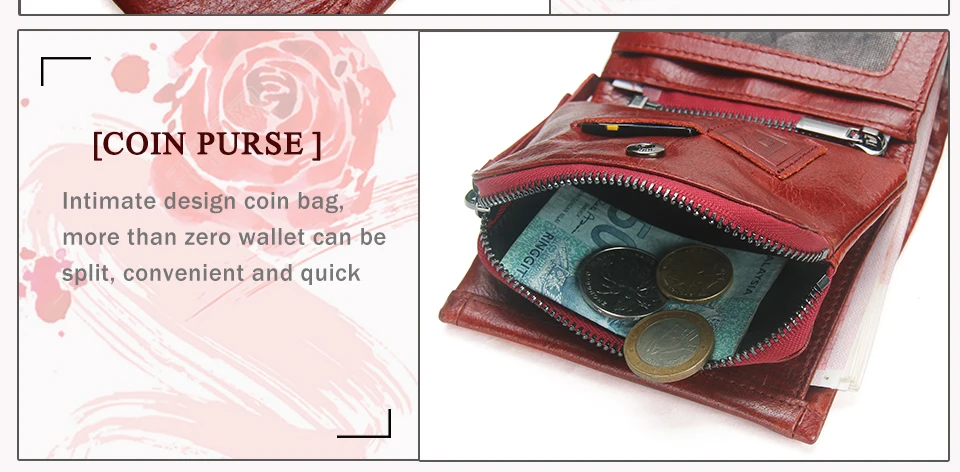 Contact'S Fashion Genuine Leather Women Wallet Small Standard Wallets Coin Bag Brand Design Lady Purse Card Holders Red Brown