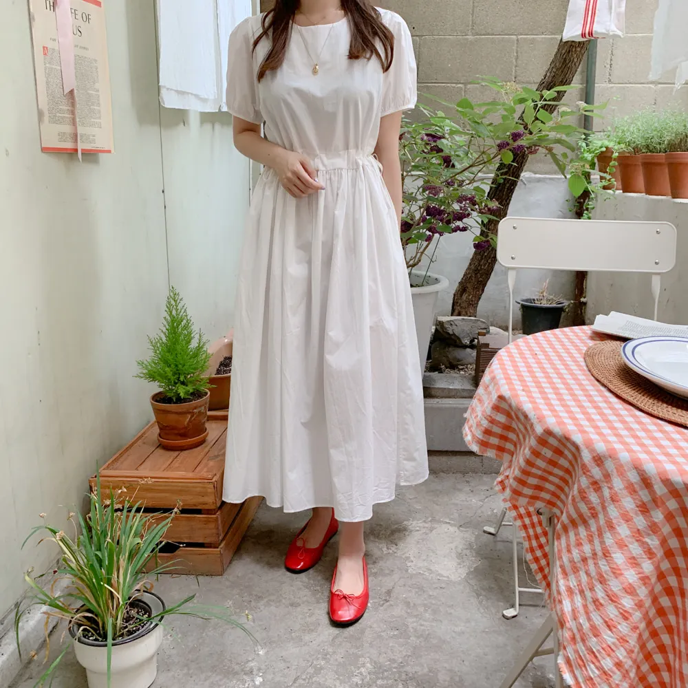 Summer Women Elegant Solid Ladies Dress Slim A-Line Kawaii Cute Short Sleeve Long Dress 7061 - Цвет: White