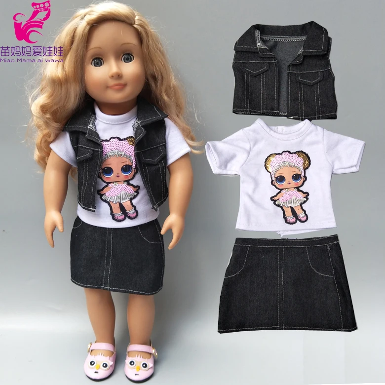 

18 girl doll denim coat vest shirt skirt baby new born doll clothes white shirt skirt