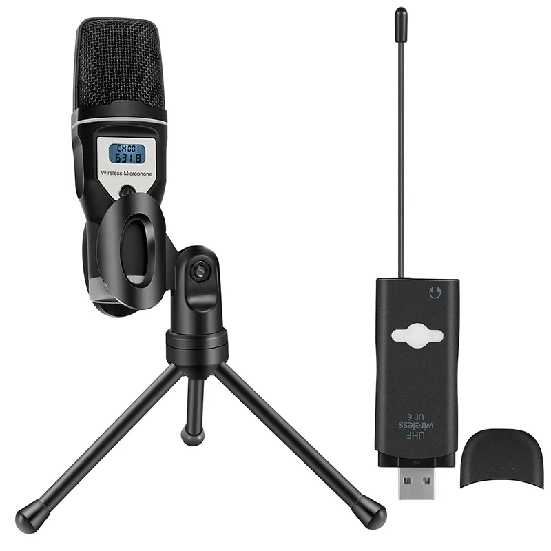 

2019 Hot USB Sound Card UHF Wireless Microphone with Tripod for Audio Computer Karaoke Live Broadcasting For DOY