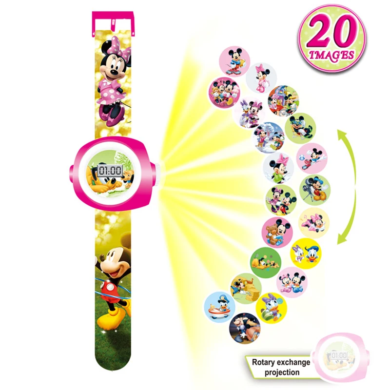

Lovely Mickey Minnie Mouse Digital Projection Kids Watches Cartoon Children Watch Boys Girls Electronic Clock Montre Enfant 2019