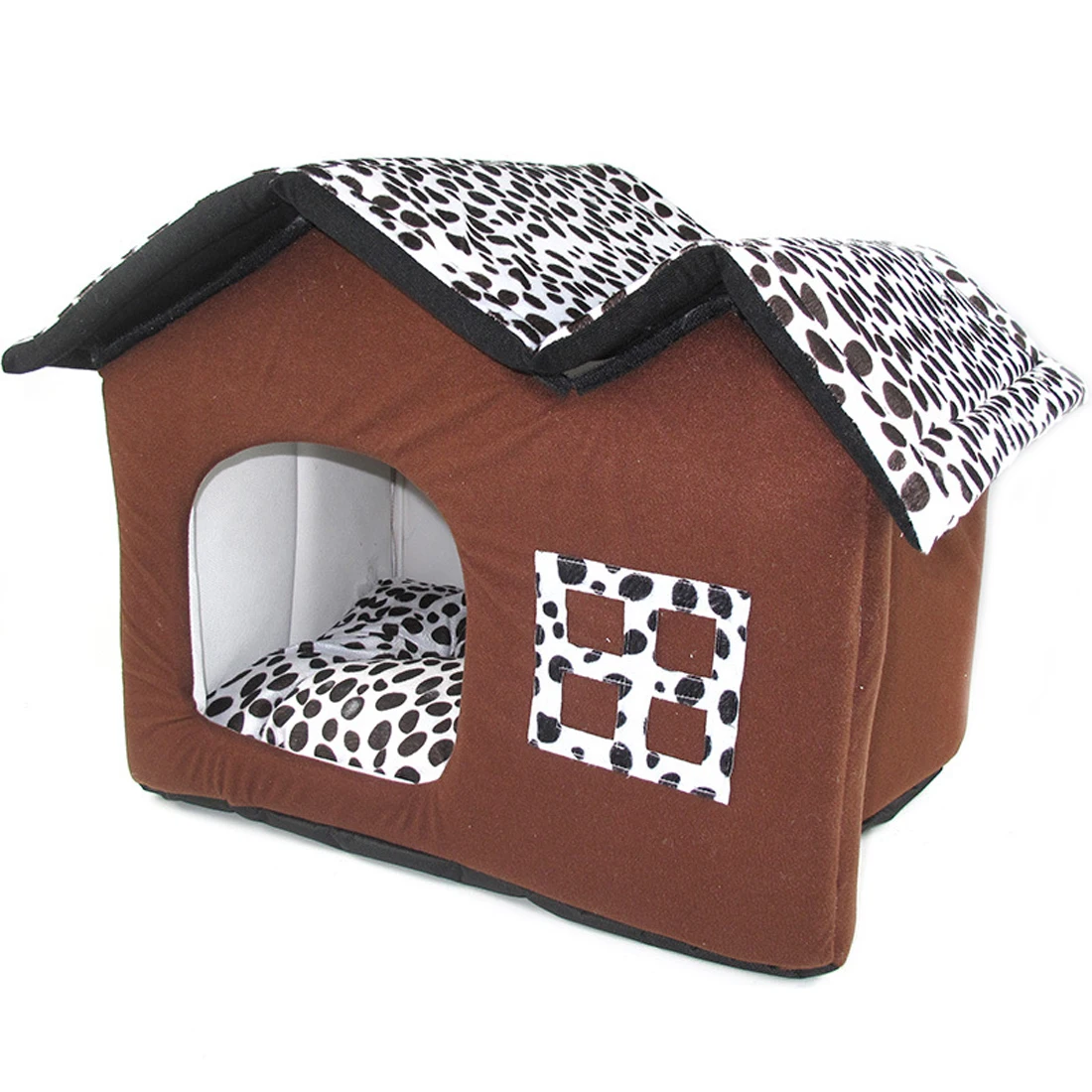 Home Shape Double Roofs Pet House Brown Dog Bed Room Soft Dog Kennel