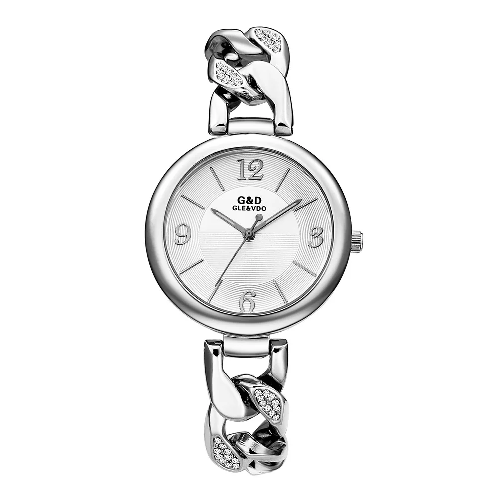 Новый G & D женские Модные часы серебро Элитный бренд дамы браслет кристалл Relogio Feminino Для женщин кварцевые наручные часы