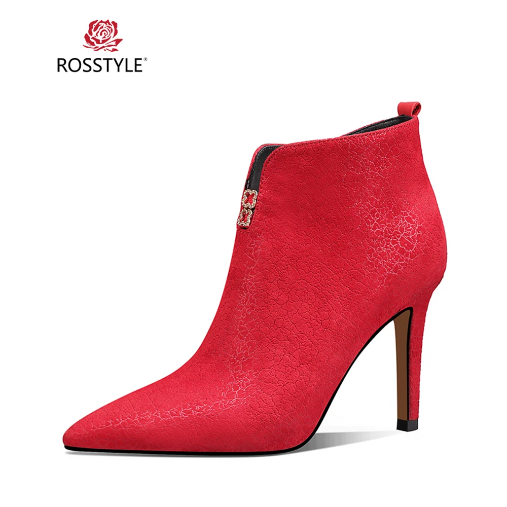 

ROSSTYLE 2018 Winter Fashion Ankle Boot Quality Genuine Leather Pointed Toe Boot Sexy Pointed Toe Thin Heel Office Lady Boot B77