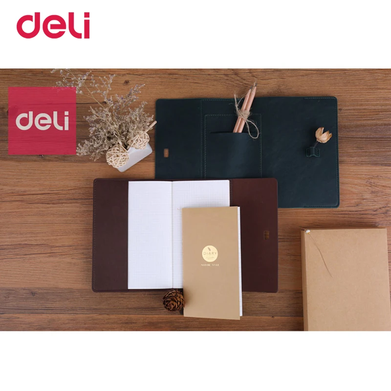 Deli Leather NOTEBOOK business Stationery 2 colors Office notebooks Diary Journal Sketchbook Refill Paper Notebook a diary gift
