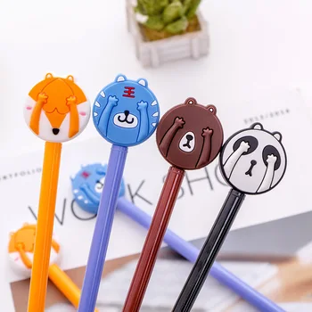 

2X Face Covered Panda Fox Tiger Bear Erasable Gel Pen Writing Signing Pen School Office Supply 0.5mm Black Ink