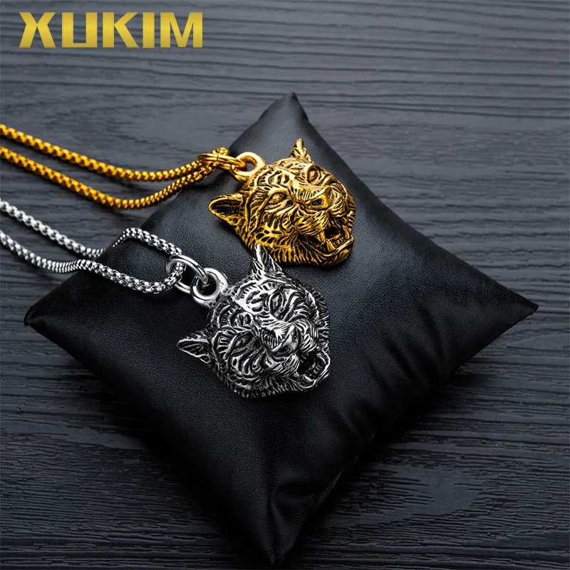 PO418 G Xukim ювелирные изделия панк Золотой тигр животное кулон с цепочкой ожерелье