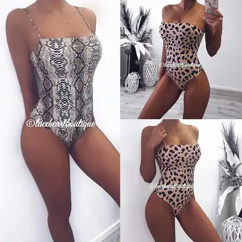 

Strappy Backless Leopard Printed Bodysuit Women Sleeveless Summer Beach Hot Bodysuits Navy Slash Neck Cross Slim Cami Bodysuit