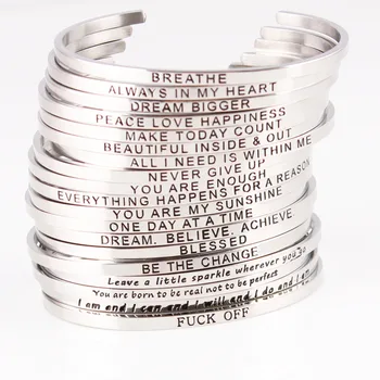 

10pcs Random Stainless Steel Bangle Engraved Positive Inspirational Quote Hand Stamped Cuff Mantra Bracelets For Men Women