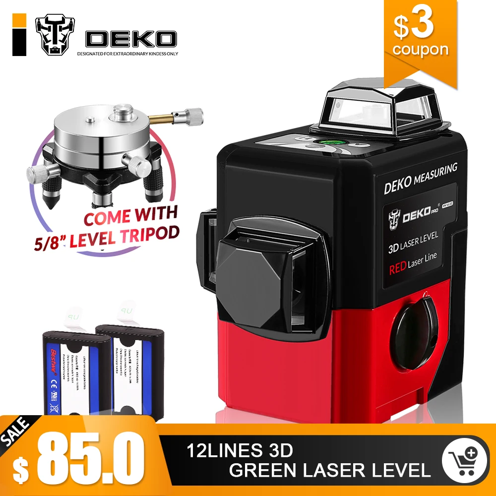 DEKO LL12-HV 12 линий 3D лазерный уровень самонивелирующийся 360 degre горизонтальный и вертикальный крест мощный открытый может использовать