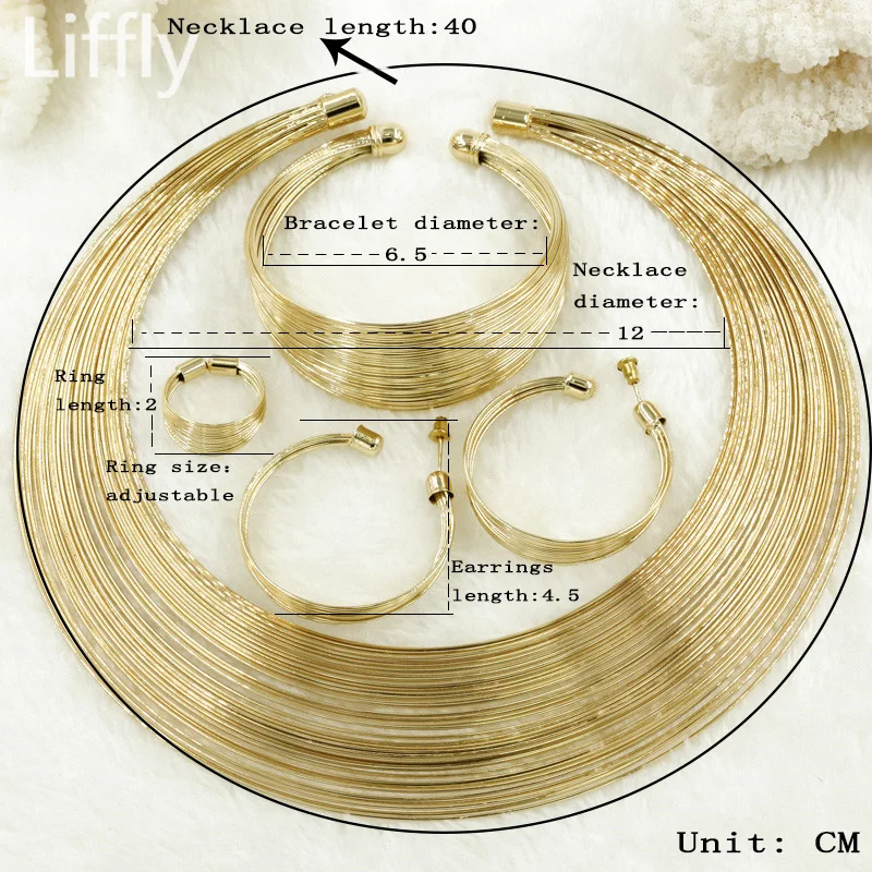 Liffly модные ювелирные изделия из золота из Дубаи наборы для женщин Африканский Свадебный провод ожерелье с подвесками браслет серьги нигерийский Свадебный ювелирный