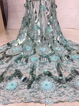 

Latest French Nigerian Lace Fabric High Quality Green Beads Tulle African Lace Fabric Wedding African French Net Lace Fabric