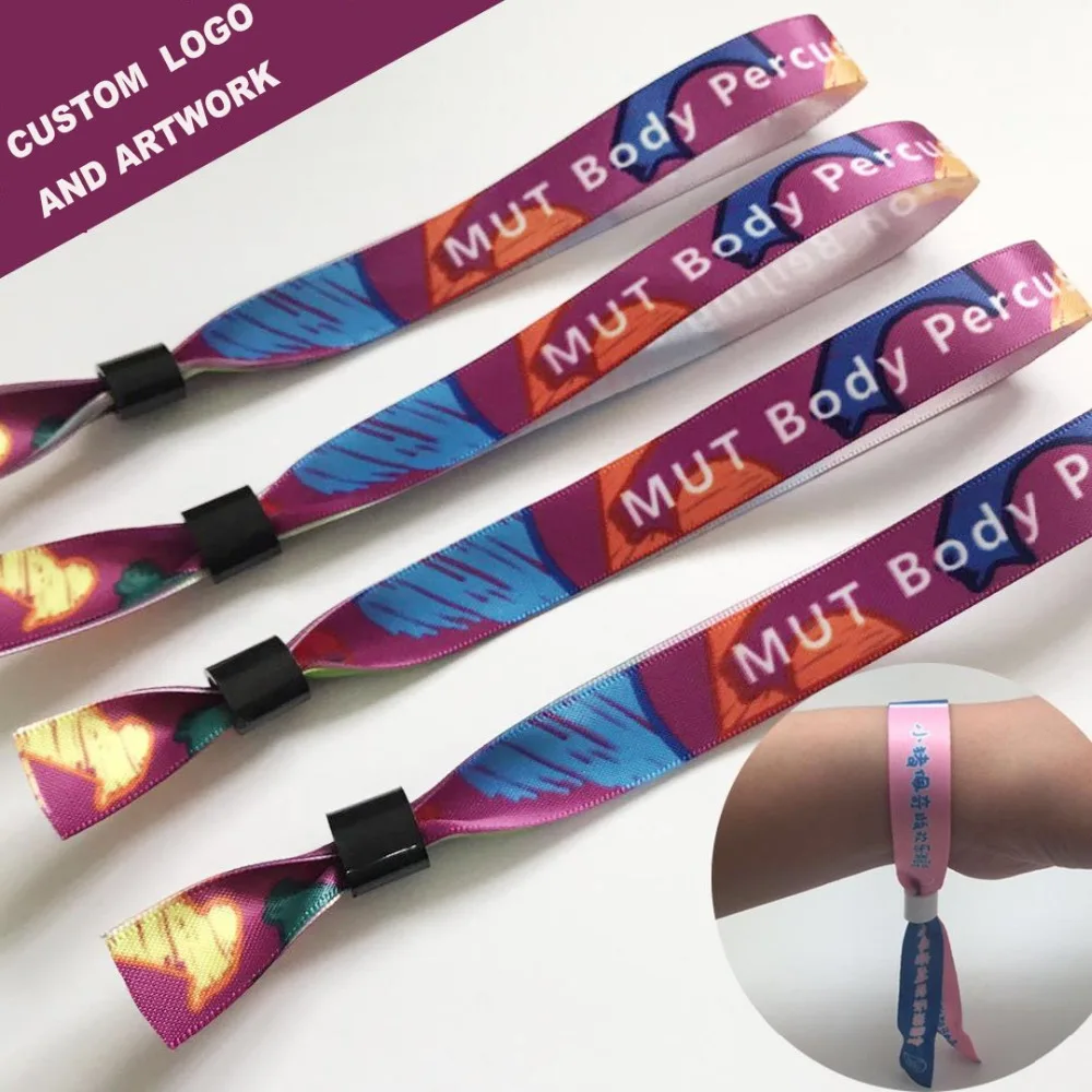 

100PCS/Lot High Quality Customized Cloth Wristbands With full color Logo printing For Events free shipping