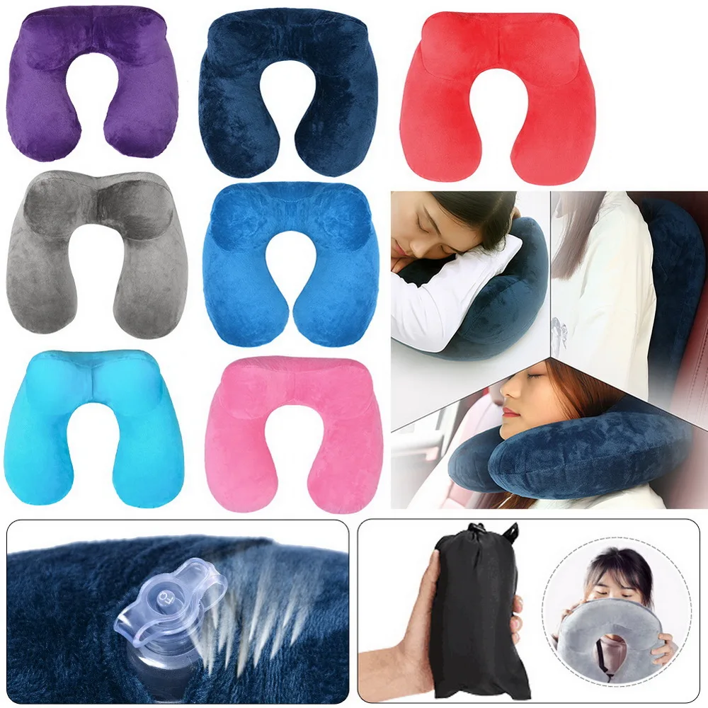 

1pc Inflatable U-shaped Travel Home Relief Flocking Portable Protection Cervical Pillow Bedroom Comfortable Health Pillows