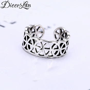 

DIEERLAN Exaggerated Personality Retro 925 Silver Circle Rings for Women Gift Antique Rings Sterling Silver Jewelry