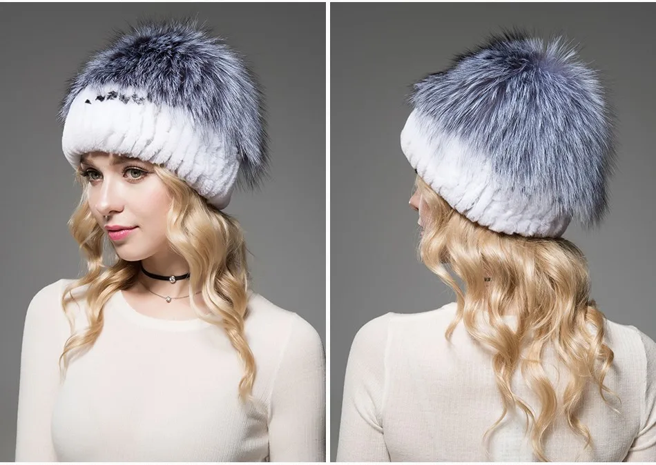 Fashion Womens Fur Beanies Real Rex Rabbit Fur Hats with Stripe Design Hat Ladies Winter Warm Rex Rabbit Fur Caps (12)