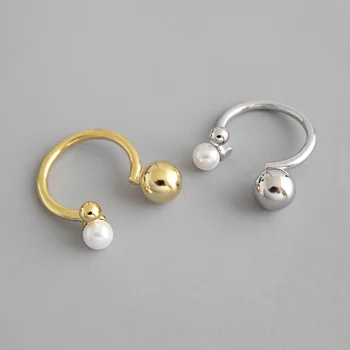 

1pc Authentic S925 Sterling Silver FINE Jewelry White GoldsPolished Round Ball & Shell Pearl ring adjust TLJ699