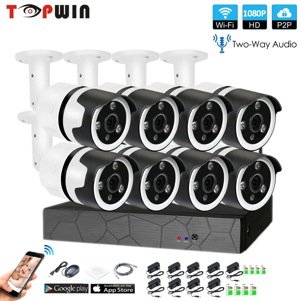 Achat 8CH deux voies audio parler HD Sans Fil NVR Kit P2P 1080 p Intérieur Extérieur IR Night Vision Security 2.0MP IP caméra WIFI CCTV Système