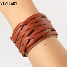 VIVILADY модный плетеный кожаный браслет обернутый коричневый унисекс для женщин и мужчин подарок на день рождения
