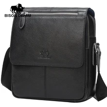 BISON DENIM Men bags 100% Genuine Leather Bag Men Classic Black Business CrossBody Bag Designer Cow Leather bags N2532