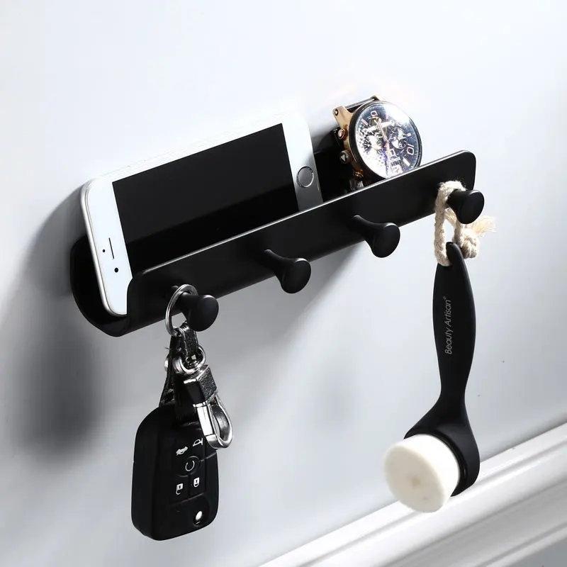 MEIFUJU черный крючок для полотенец белый крючок для халата крючки для ключей для стены ванной металлический карабин полка-подставка вешалка для сотового телефона крючок - Цвет: Black 4 hook
