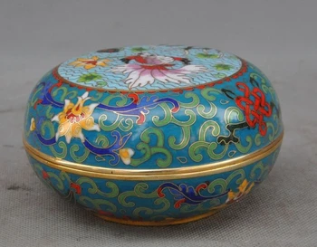 

Old Chinese Dynasty bronze Cloisonne Fish Goldfish Lucky 8 treasures Box Boxes