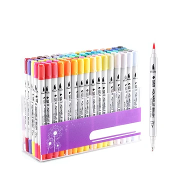 

Hot 12 Colors Dual Tip Brush Marker Pens Brush Highlighter Pen for Adults Children Painting Water Color Pen