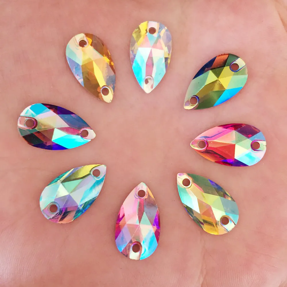 

DIY 25pcs 11mm*18mm AB Resin Drop Flatback 2 Hole Rhinestone Wedding Buttons/Hot DIY resin ornaments PK95