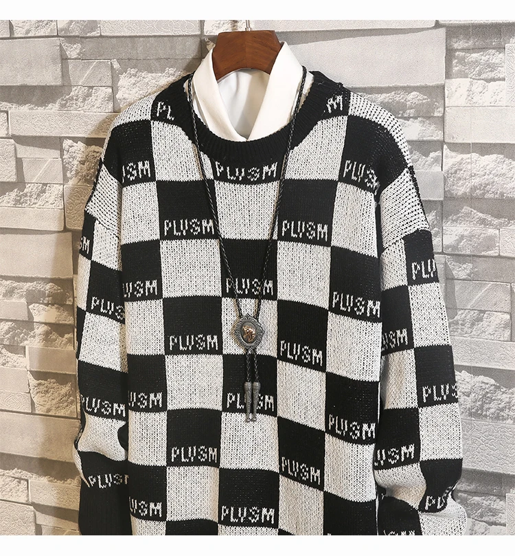 Свитер Для мужчин 2019 модный бренд площадь плед пуловер, свитер для мужчин с круглым вырезом Вязание Для мужчин свитера мужской пуловер M-XXXXXL