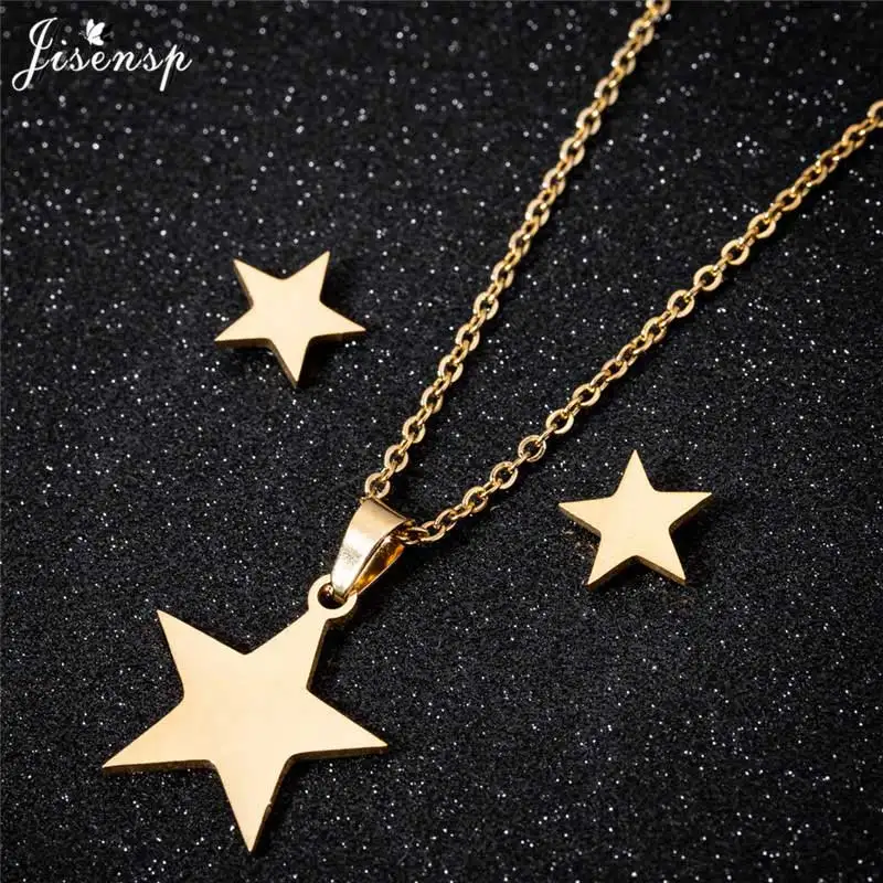

Jisensp Stainless Steel Jewelry Sets Simple Twinkle Little Stars Charm Necklaces Earrings Fashion Jewelry for Women Kids Gift