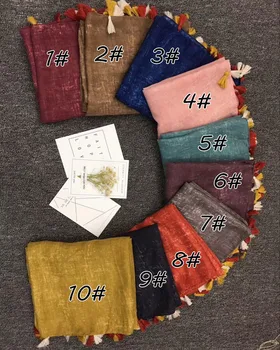 

Popular Bandhnucotton plain fringe tassels scarf design hijab ladies muslim Muffler wrap scarves/scarf 10pcs/lot 10 color