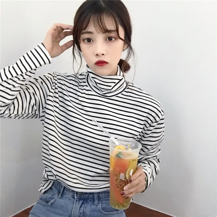 Женская футболка YouGeMan весна осень корейский стиль Ulzzang Harajuku полосатая водолазка
