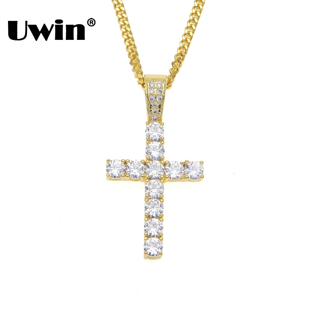 Uwin Luxury Mens Full Crystal AAA CZ խորանարդ ցիրկոնիա խաչ հմայքը կախազարդ 24 սղոց Կուբայի հղում մանյակ Նորաձևություն ունեցող զարդեր Dropshipping