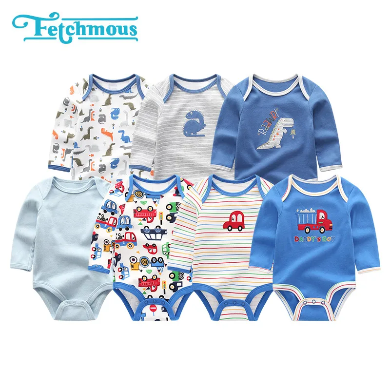 7 шт./лот, комплект одежды унисекс для маленьких мальчиков 0-12 месяцев, комбинезон, хлопковая одежда с принтом для новорожденных девочек, костюм с длинными рукавами, Roupas de bebe