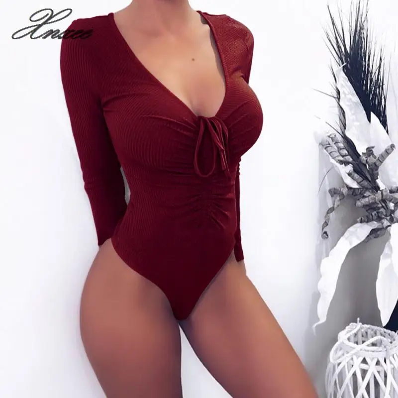2019 explosion models spring and summer supply long-sleeved deep V straps jumpsuit slim bodysuit women 2019 explosion models spring and summer supply long-sleeved deep V straps jumpsuit slim bodysuit women