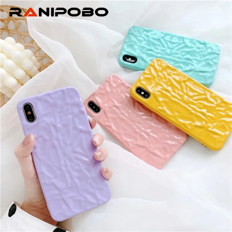 

Cartoon Candy solid color Silicone Phone Case For iPhone X XS XR XS Max 8 7 6 6S Plus Fold pattern Full protection Back Cover