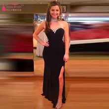 High Neck Schwarz Abendkleid 2016 Kristall Perlen Side Split Abendkleider Sleeveless robe de soiree vestidos de festa Z129