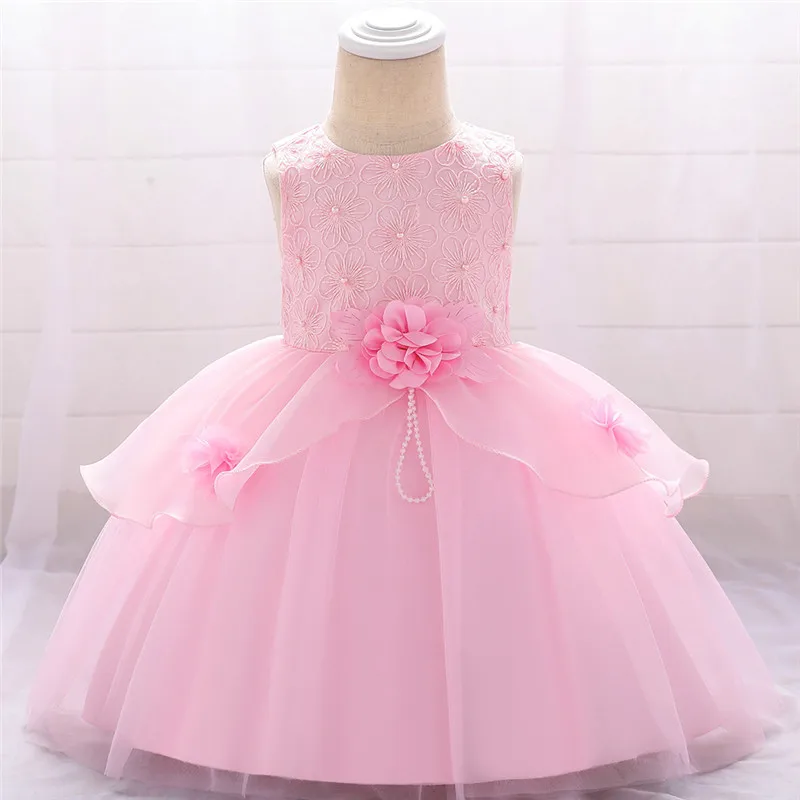 Коллекция года, летняя детская одежда праздничные платья принцессы с цветочным рисунком для девочек Сетчатое платье без рукавов с бантом на свадьбу и день рождения одежда для малышей - Цвет: Pink