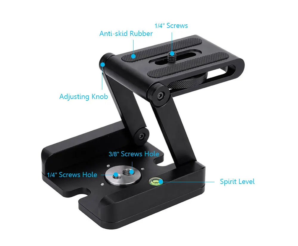Z Flex Tilt Tripod Head Aluminum Alloy Folding Z Tilt Head Quick Release Plate Stand Mount Spirit Level For Phones Camera (5)