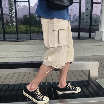 

2019 Summer New Japanese Trend Men's Youth Solid Color Seven Points Loose Casual Student Overalls Streetwear Hip Hop