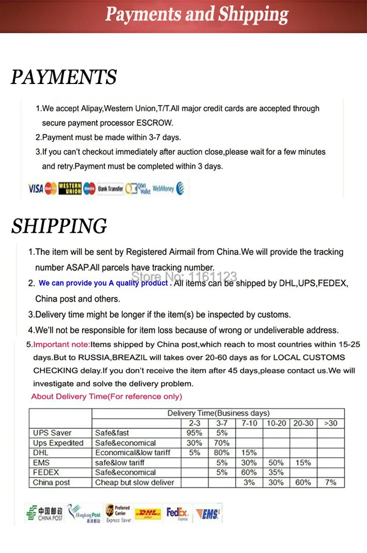 payment and shipping