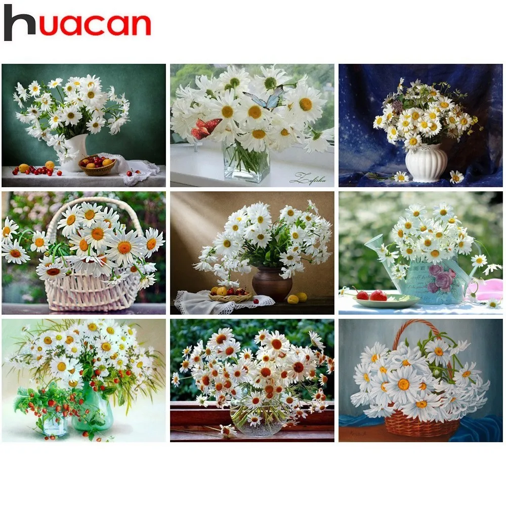 

HUACAN Full Square Diamond Embroidery Daisy 5D DIY Diamond Painting Flower Picture Of Rhinestone Mosaic Home Decoration Gift