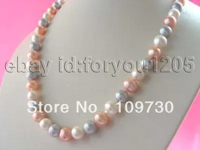 

Jewelry 0011782 12mm Pink Gray White Multicolor Pearl Necklace 14KGPT