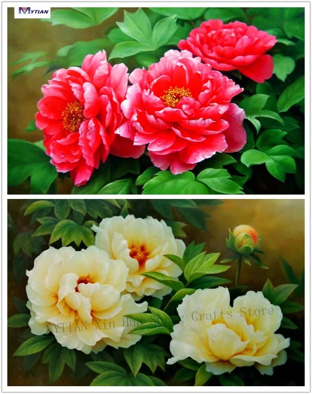 5D DIY Diamond Painting Florals Embroidery Beads Red And White Peony Flower Cross Stitch Oil Handwork Kits | Дом и сад