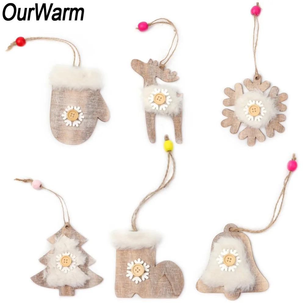 ourwarm 6pcs wooden christmas ornaments new year gift faux fur snowflake bell deer hanging ornament rustic christmas decorations - Rustic Christmas Decor For Sale ourwarm 6pcs wooden christmas ornaments new year gift faux fur snowflake bell deer hanging ornament rustic christmas decorations - Rustic Christmas Decor For Sale