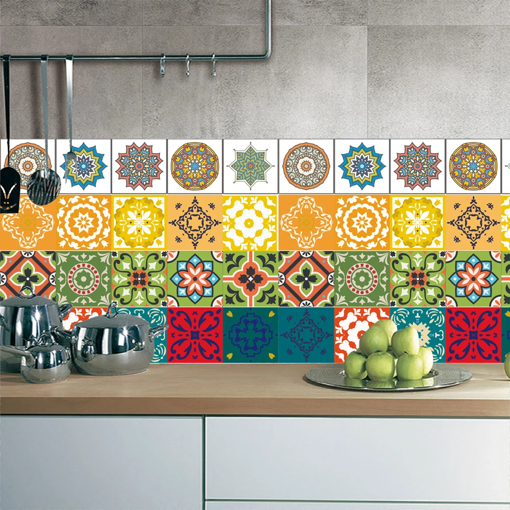 

3D Mexican Style Seamless Stitching Tiles Floor Wall Sticker Kitchen Bathroom Waist Line Wall Decor Poster Art Mural Home Decor