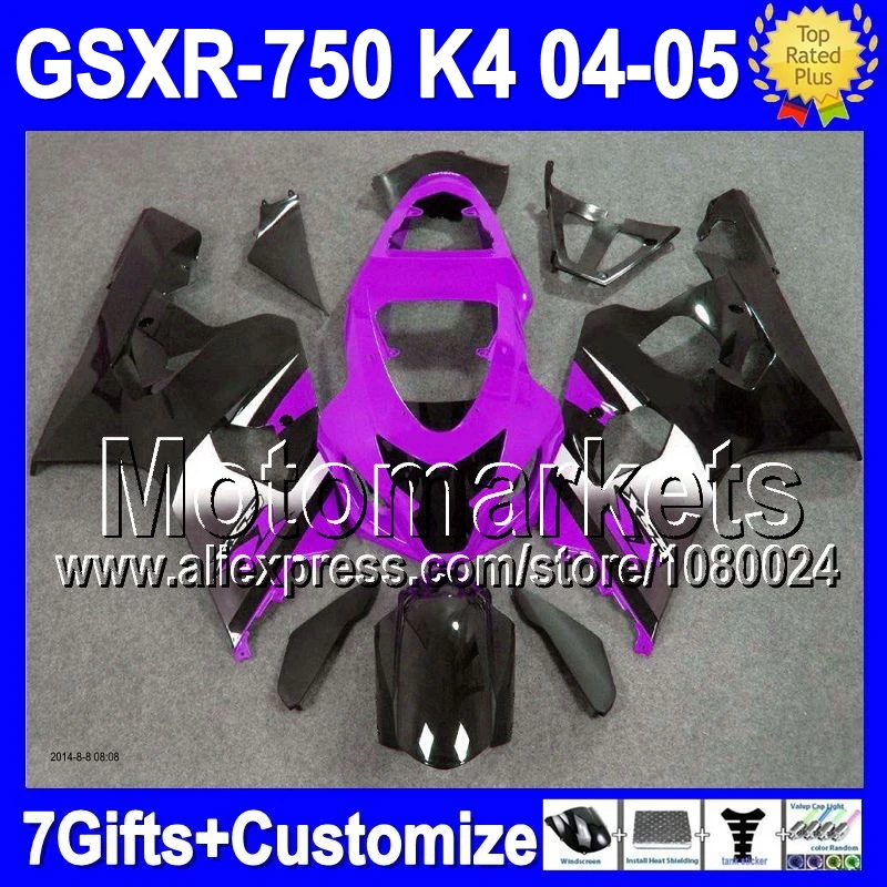 7gifts+Purple black k4 Cowl For SUZUKI 2004 2005 GSXR750 GSXR 750 35M323 GSX-R750 Purple K4 GSXR-750 GSX R750 04 05 Fairings | Автомобили