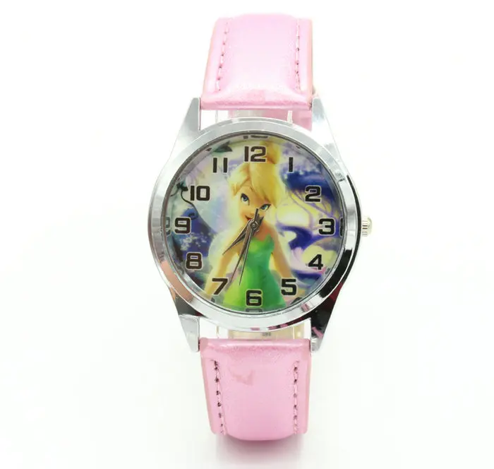 Принцесса Tinkerbell Gilr детские модные наручные кварцевые часы оптом - Цвет: Розовый